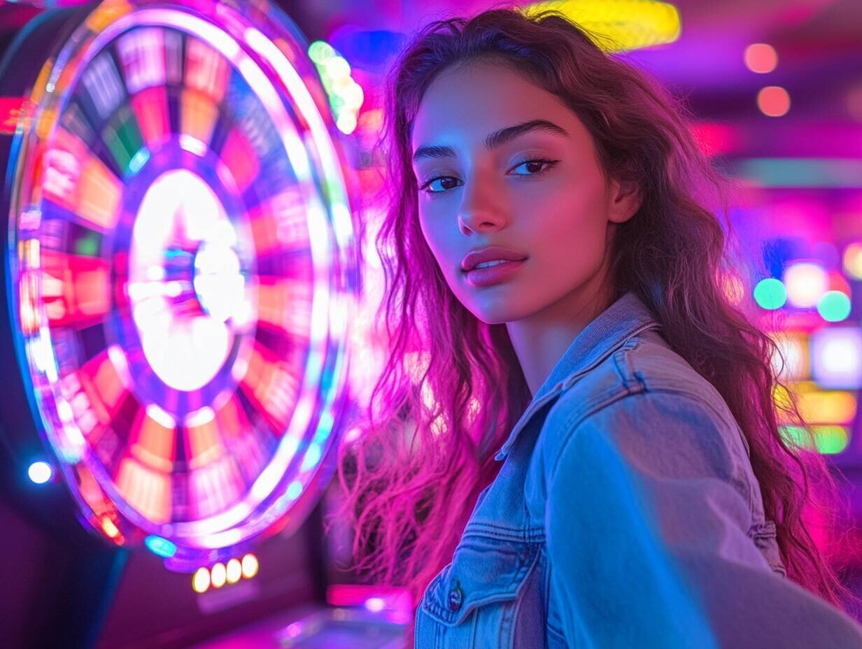 Young woman excitedly watching the roulette wheel at WJ888